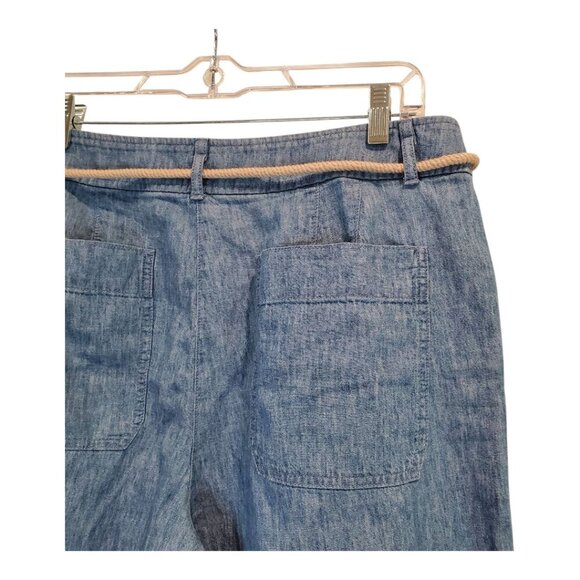 NWT  TALBOTS SZ 12P Linen Blend Wide Leg Crop Pants in Blue w/Rope Tie Belt - Picture 2 of 6